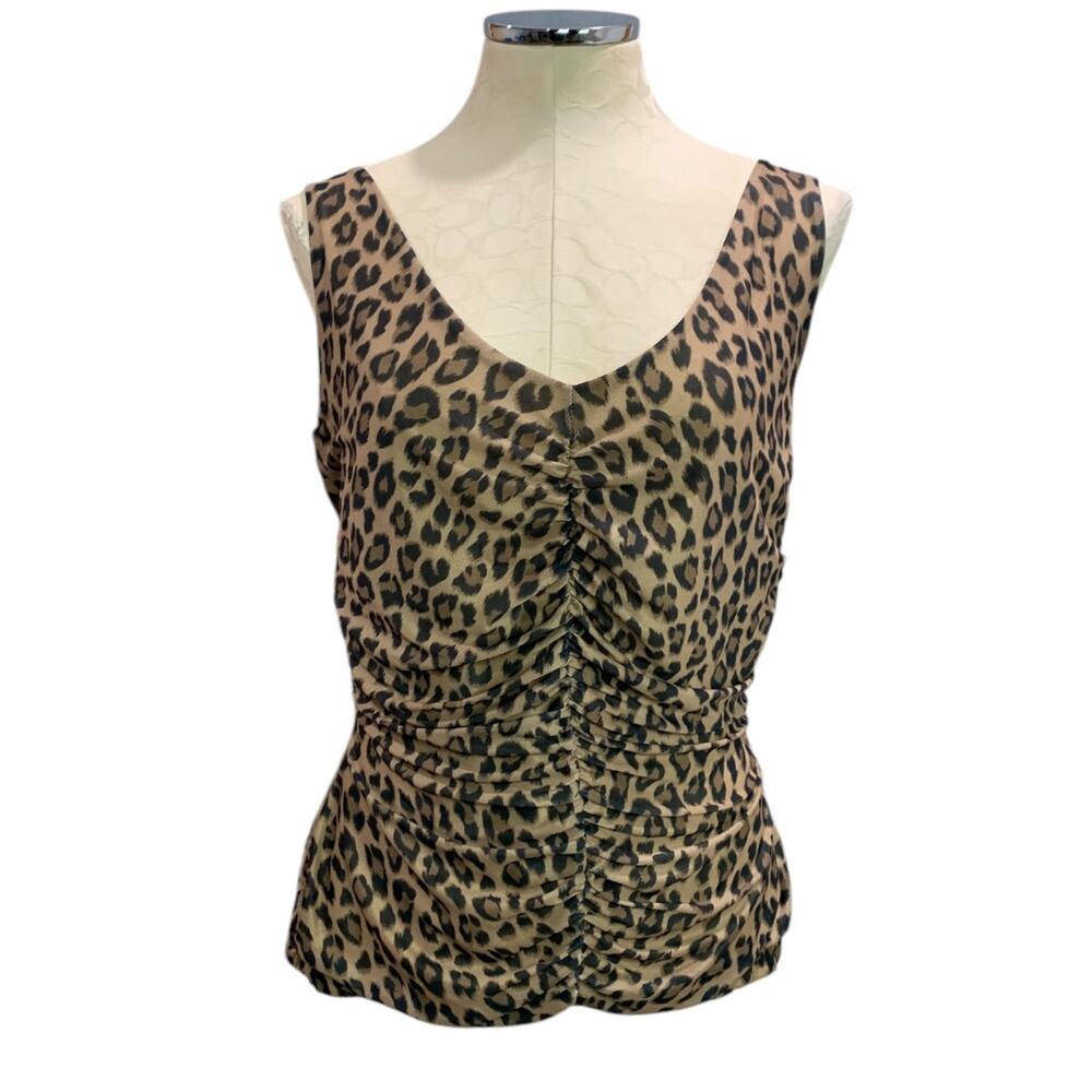 XL Teez-Her Womens Animal Print Ruched V-Neck Tank Top Shirt